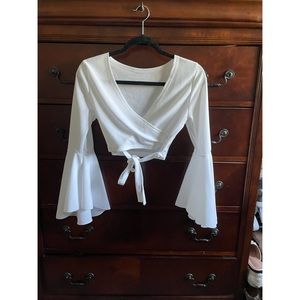 Medium Long Bell Sleeve White Crop Top